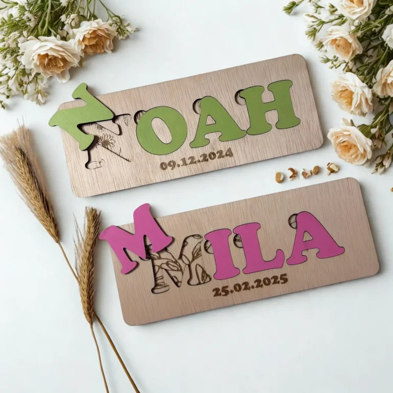 Houten puzzel met naam en geboortedatum